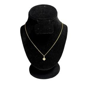 18k Gold Plated Sterling Silver Necklace 18" Chain Mini White Lucky Clover Charm